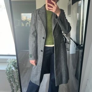 Babaton Davenport Italian Wool Black and White Patterned Coat, Size Small